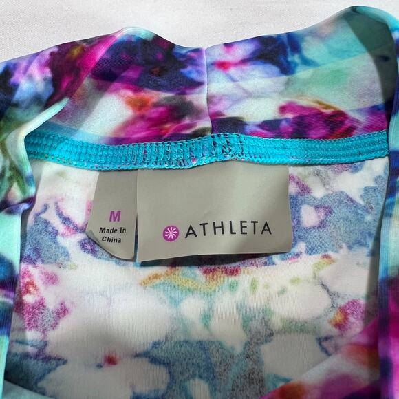 Athleta Women’s Sleeveless Tank Top M Floral Tie Dye Print Multicolor Stretch - Picture 2 of 8